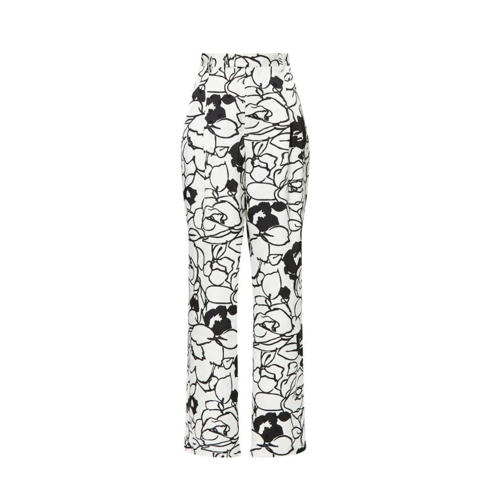 Ronny Kobo Floral Polka Dot Black and White Satin Flowy Trousers Size 6